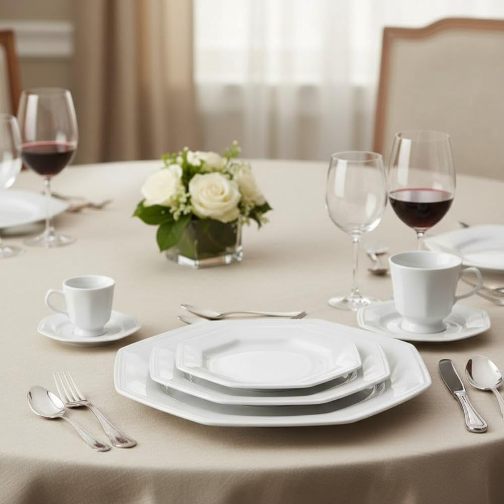 Serviço de Jantar Chá Café 42 peças em Porcelana. Modelo Octogonal